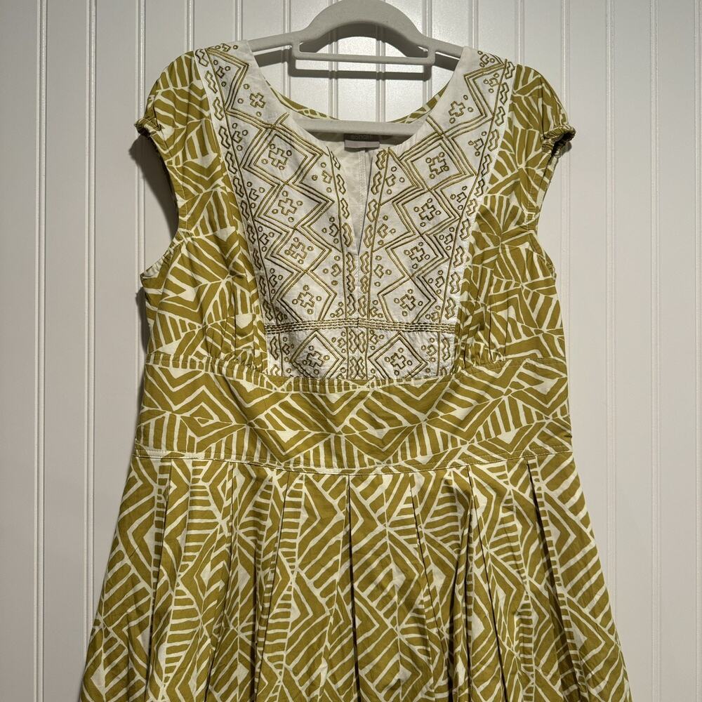 eShakti Chartreuse Cotton Embroidered Dress Cap Sleeves Boho Size 18 - Picture 2 of 7